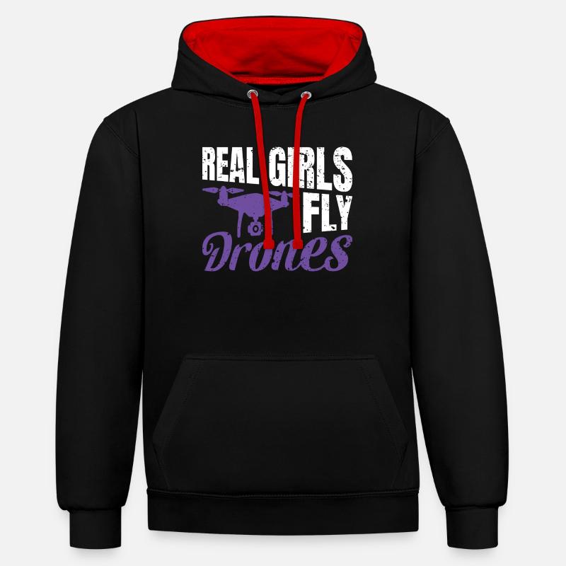 Les vraies filles pilotent des drones - Sweat à capuche contrasté - noir/rouge