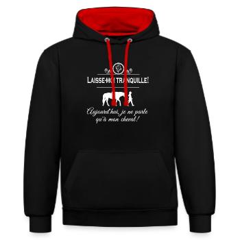 Laisse moi tranquille - Sweat à capuche contrasté - noir/rouge - Devant - Anna (173cm) & Nico (186cm)