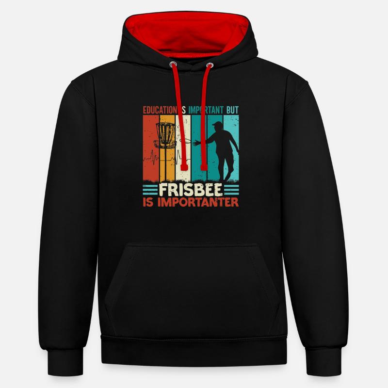 Disc Golf Player Frisbee Player - Sweat à capuche contrasté - noir/rouge