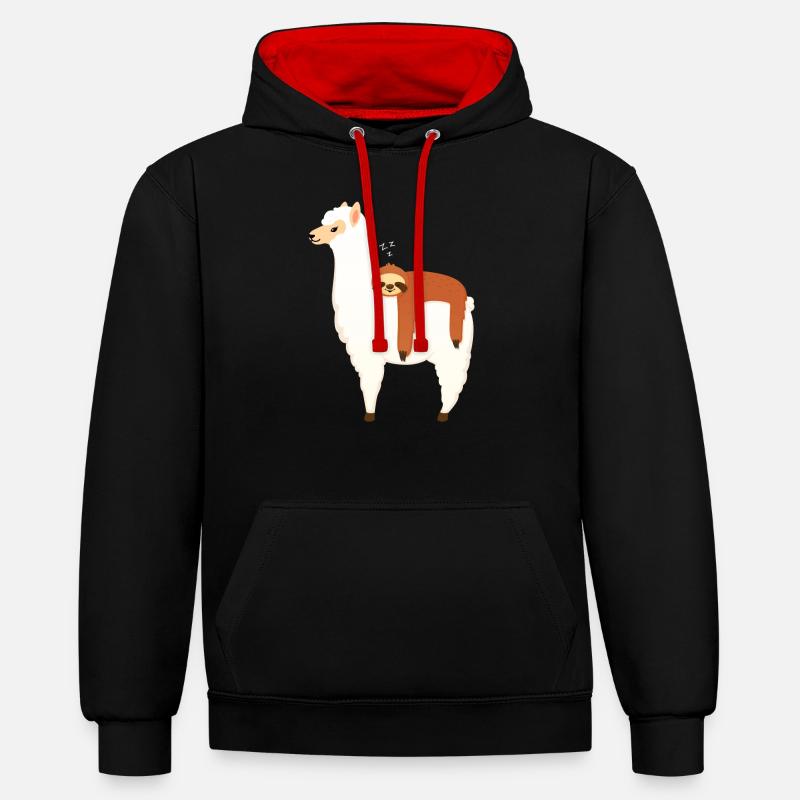 Sloth Sleeping On Alpaca - Sweat à capuche contrasté - noir/rouge