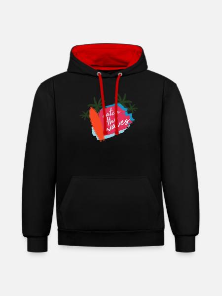 Summer saying beach surfing - Contrast hoodie - black/red