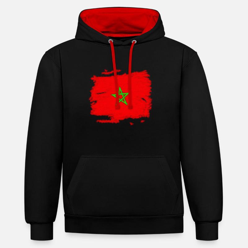Drapeau du Maroc - Sweat à capuche contrasté - noir/rouge