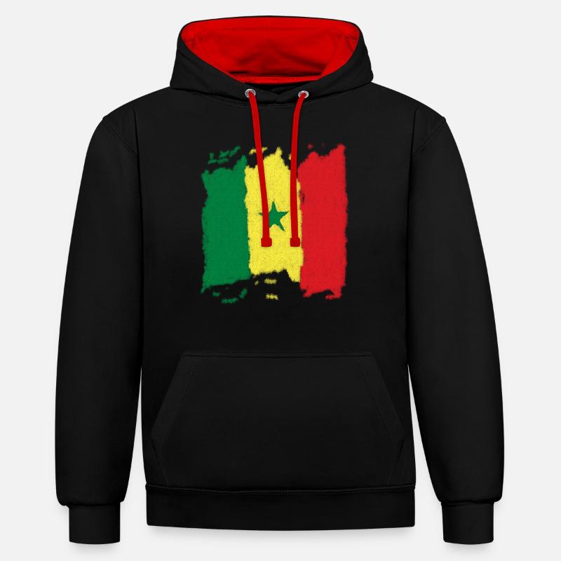 Drapeau du Sénégal - Sweat à capuche contrasté - noir/rouge