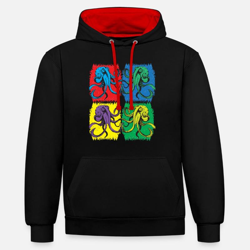 Octopus Pop Art - Sweat à capuche contrasté - noir/rouge