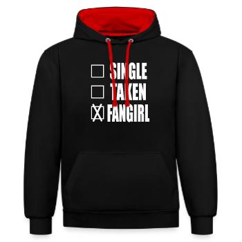 Single Fangirl lustige Sprueche Spruch - Kontrast-Hoodie - Schwarz/Rot - Vorne - Anna (173cm) & Nico (186cm)
