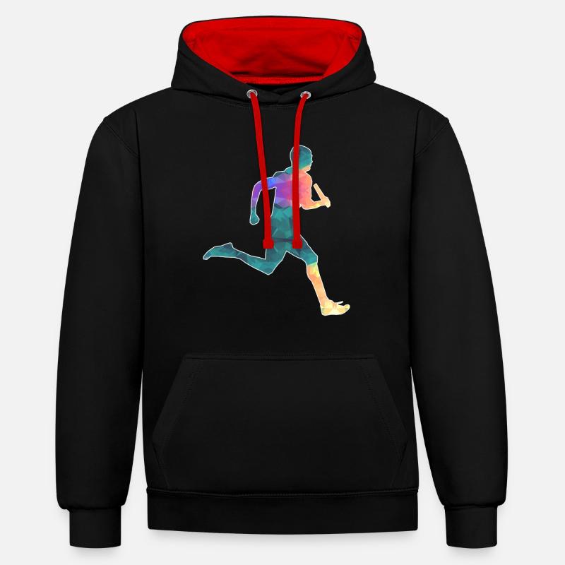 course de relais - Sweat à capuche contrasté - noir/rouge