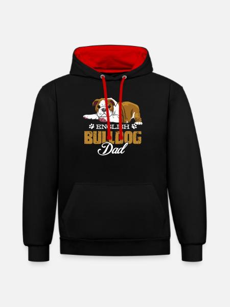 Englische Bulldoggen-Vati-T-Shirts - Kontrast-Hoodie - Schwarz/Rot