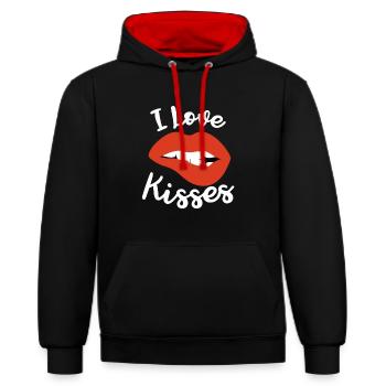 Lips kiss kiss gift love partner girlfriend - Contrast hoodie - black/red - Front - Anna (173cm) & Nico (186cm)