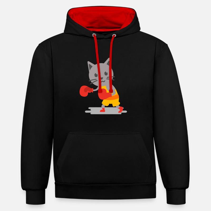 Chat de boxe - Sweat à capuche contrasté - noir/rouge
