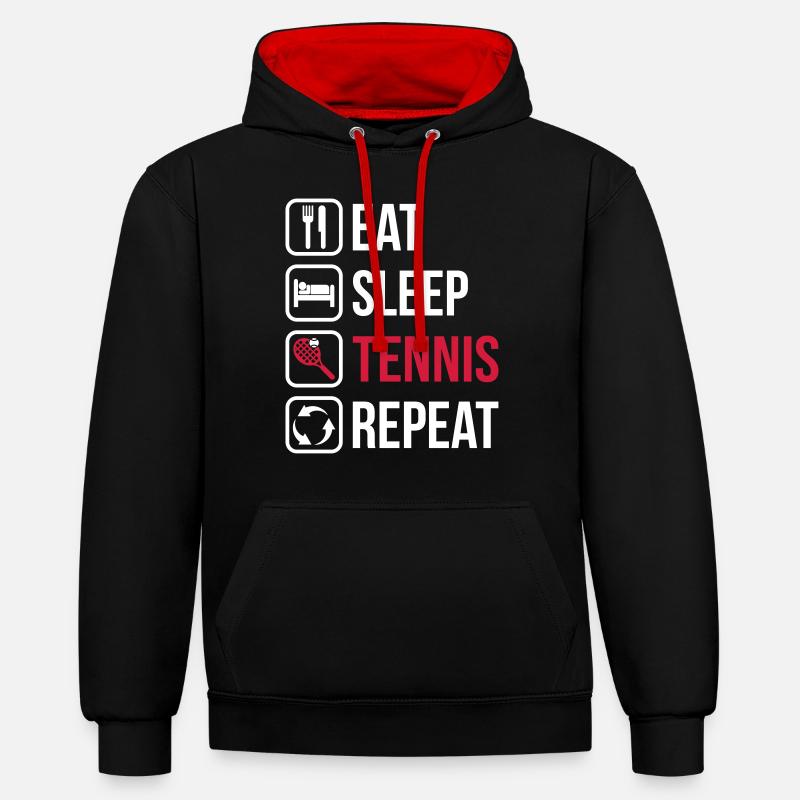 Eat Sleep Tennis Répéter - Sweat à capuche contrasté - noir/rouge