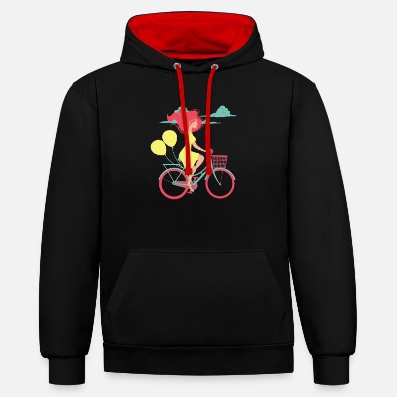 Fille de vélo - Sweat à capuche contrasté - noir/rouge