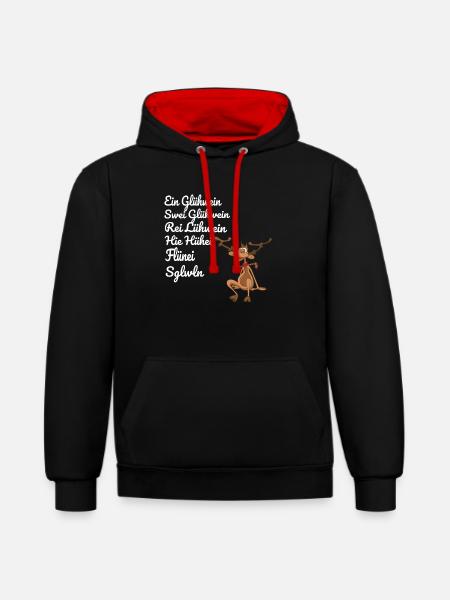 Glühwein - Kontrast-Hoodie - Schwarz/Rot