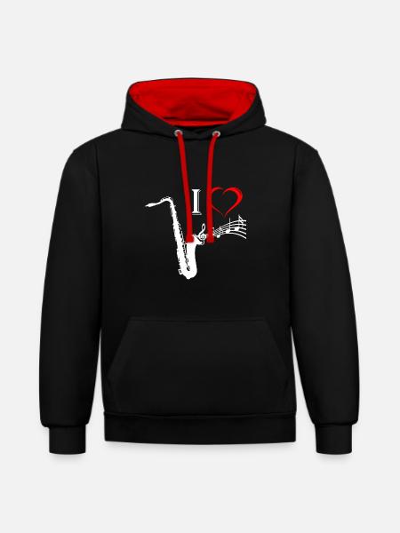 Saxophon - Kontrast-Hoodie - Schwarz/Rot