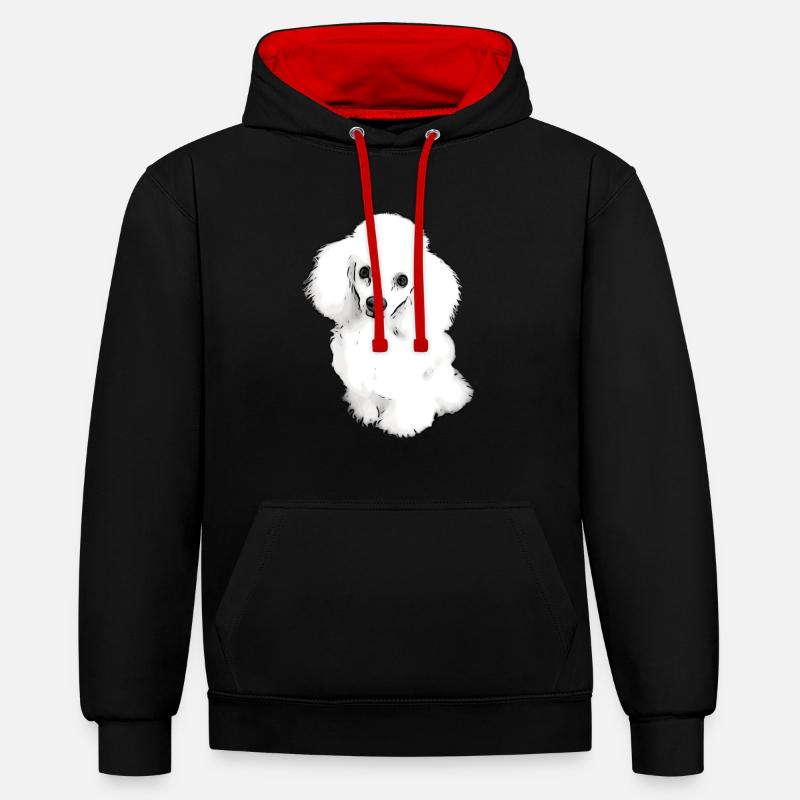 Chiot doux caniche - Sweat à capuche contrasté - noir/rouge