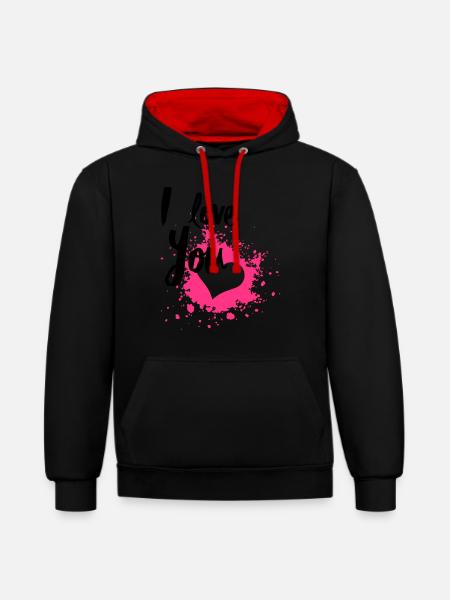 I Love You - Felpa con cappuccio in contrasto cromatico - nero/rosso