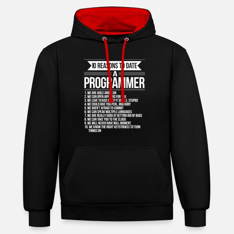 10 raisons de sortir avec un programmeur - Sweat à capuche contrasté - noir/rouge
