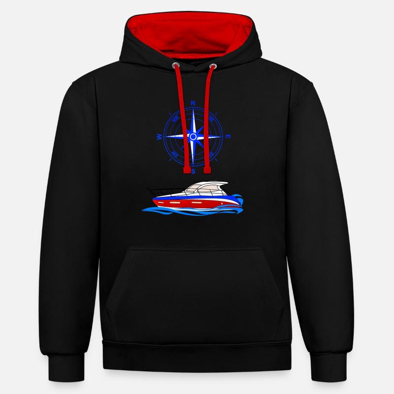 Compas pour bateaux - Sweat à capuche contrasté - noir/rouge