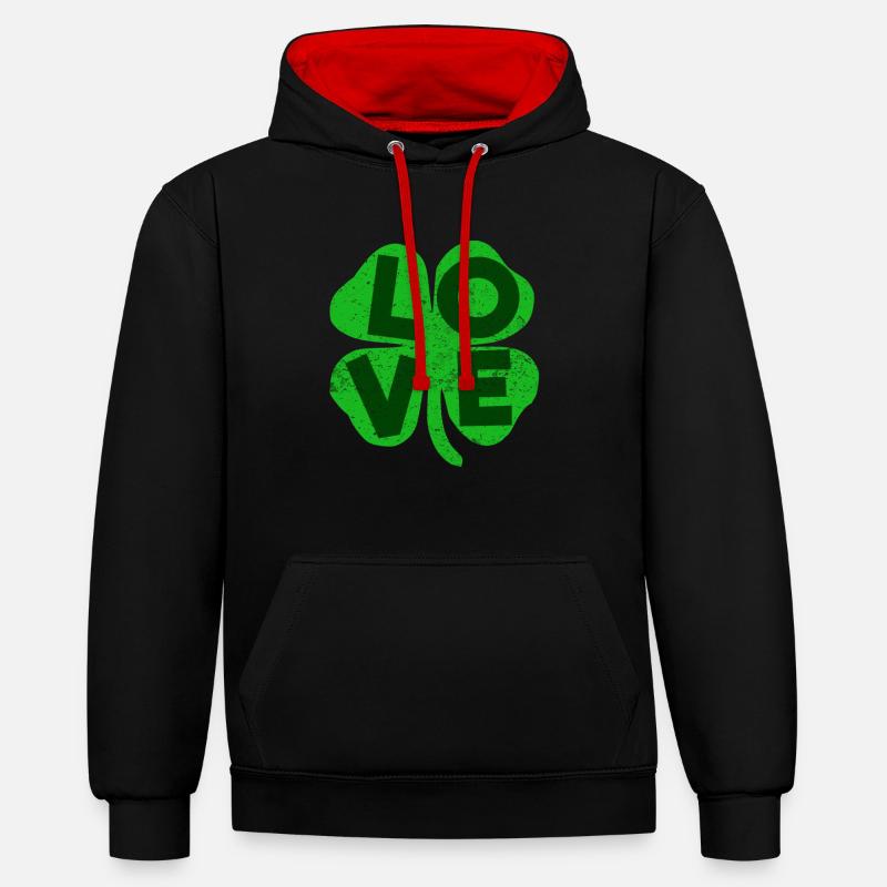 Trèfle d'amour de la Saint-Patrick - Sweat à capuche contrasté - noir/rouge
