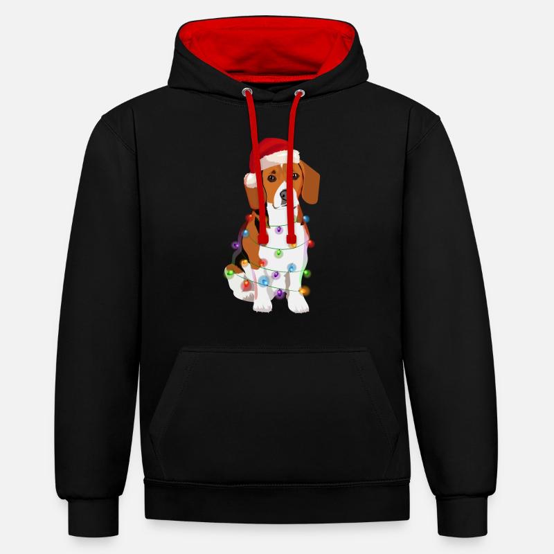 Guirlande lumineuse Noël chien Beagle - Sweat à capuche contrasté - noir/rouge