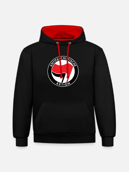 Antifacist Action, Antifa Logo, Flags - Contrast hoodie - black/red