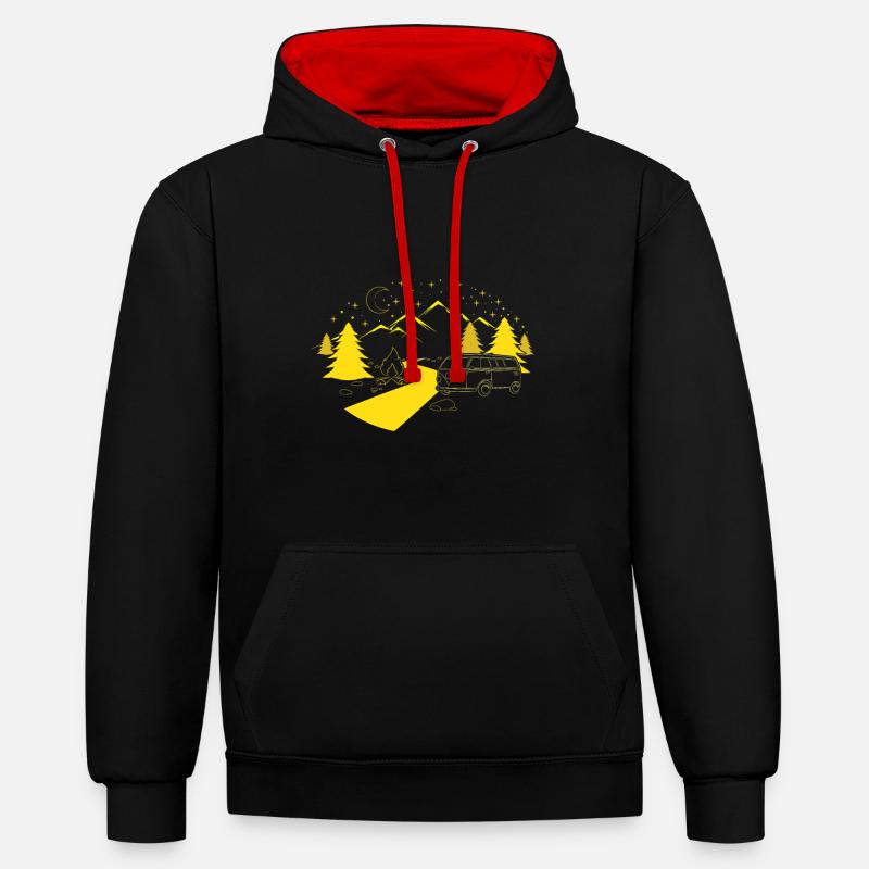 Camping Trailer-Happy Camper-Nature Lover - Sweat à capuche contrasté - noir/rouge