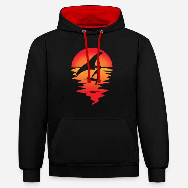 Wing Foiling Surf Surfing Surfer - Sweat à capuche contrasté - noir/rouge