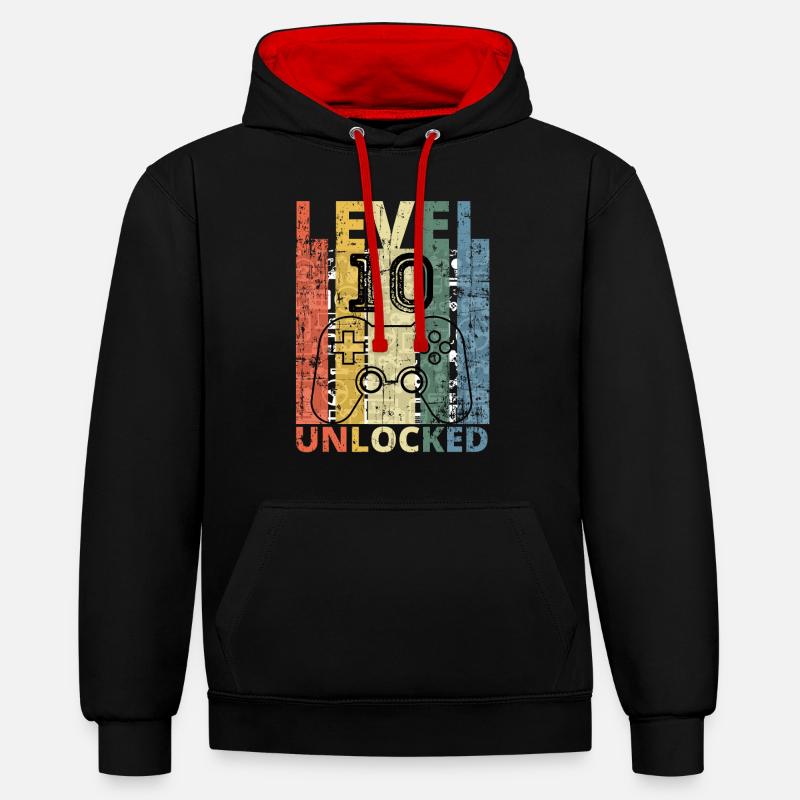 Niveau 10 Débloqué - Sweat à capuche contrasté - noir/rouge