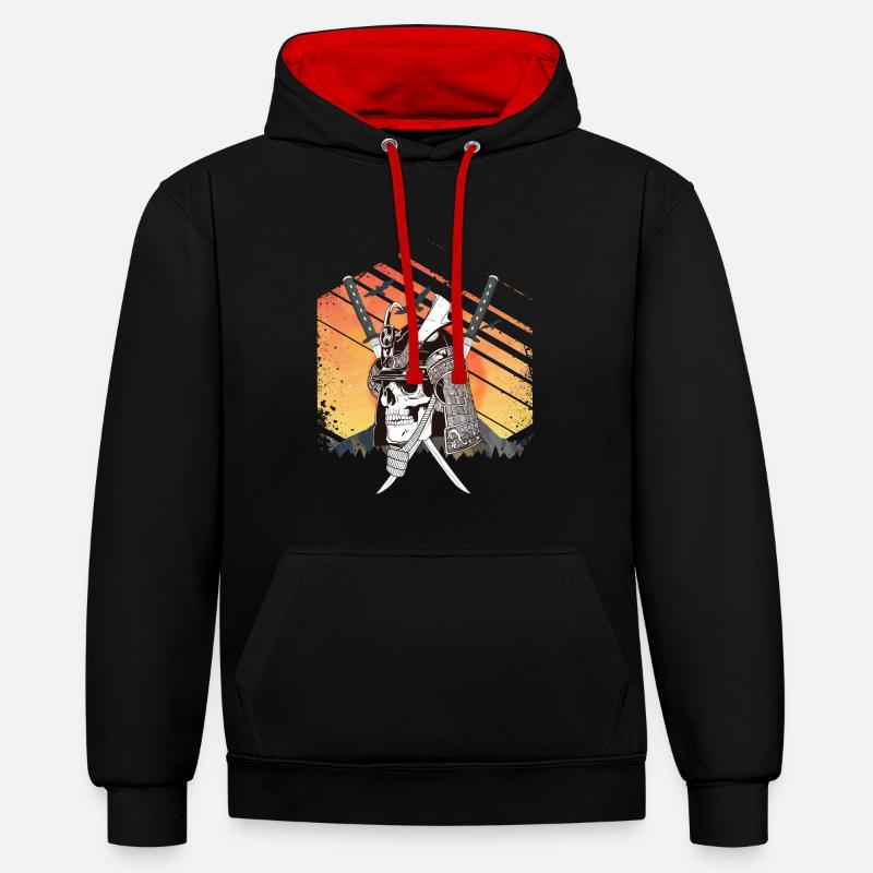 Samurai Skull - Kontrast-Hoodie - Schwarz/Rot