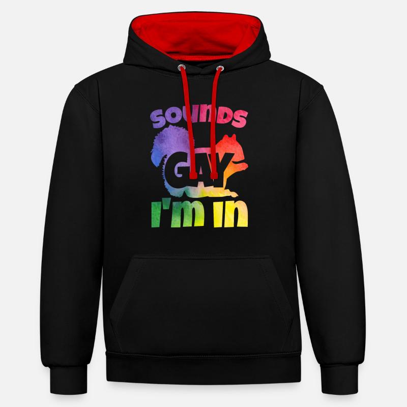 Eichhörnchen und ein Regenbogen - Kontrast-Hoodie - Schwarz/Rot