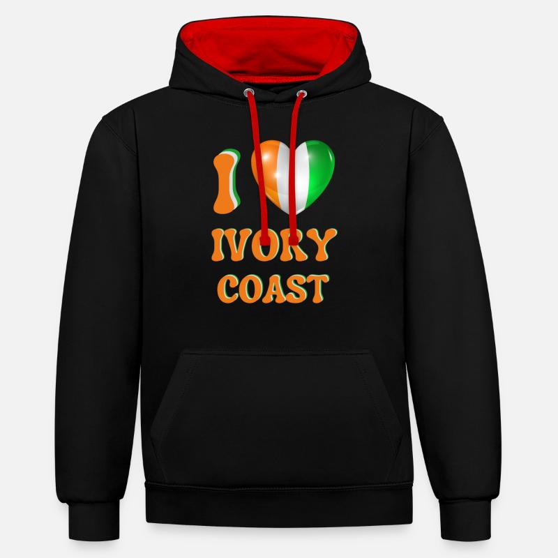 I love Ivory Coast - Sweat à capuche contrasté - noir/rouge