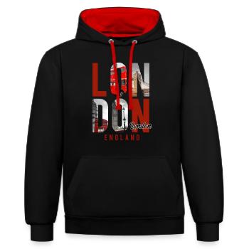 Londoner Stadt - Kontrast-Hoodie - Schwarz/Rot - Vorne - Anna (173cm) & Nico (186cm)
