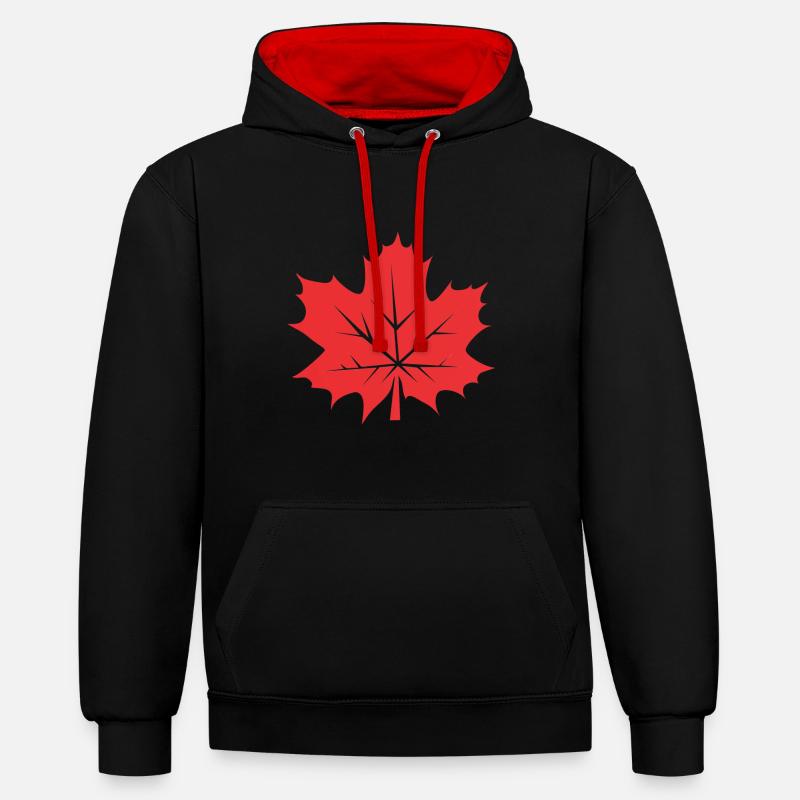 Feuille d’érable Feuille Canada Arbre - Sweat à capuche contrasté - noir/rouge