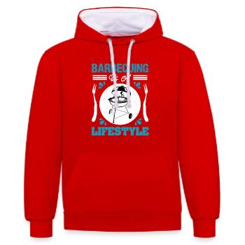 BARBECUING IS A LIFESTYLE - Contrast hoodie - red/white - Front - Liana (172cm) & Jaron (178cm)
