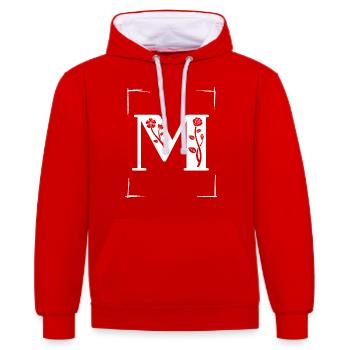 letter M initial - Contrast hoodie - red/white - Front - Liana (172cm) & Jaron (178cm)