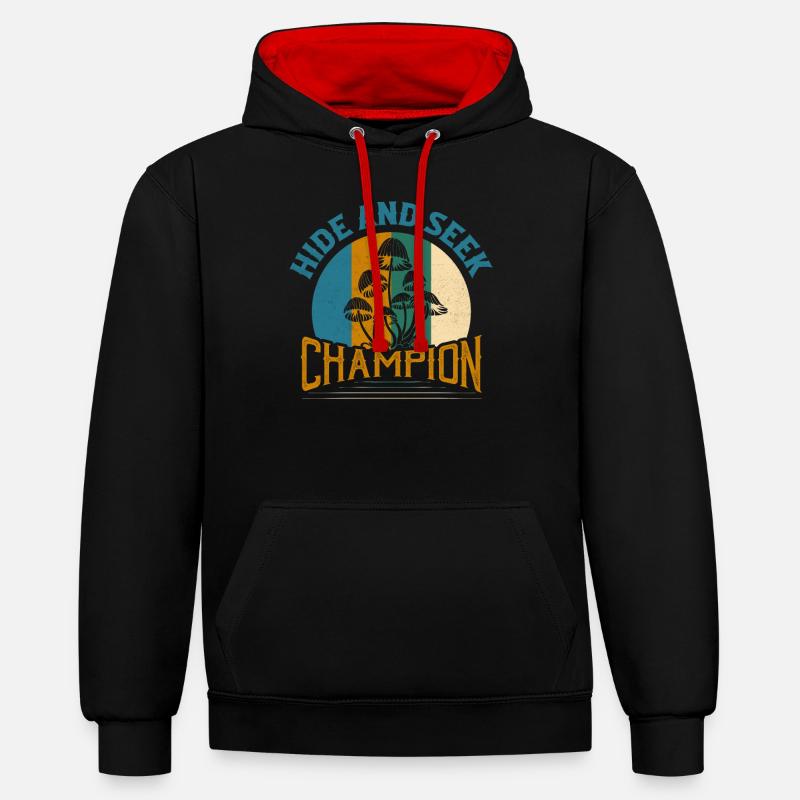 Mycologue champignon champion de cache-cache - Sweat à capuche contrasté - noir/rouge