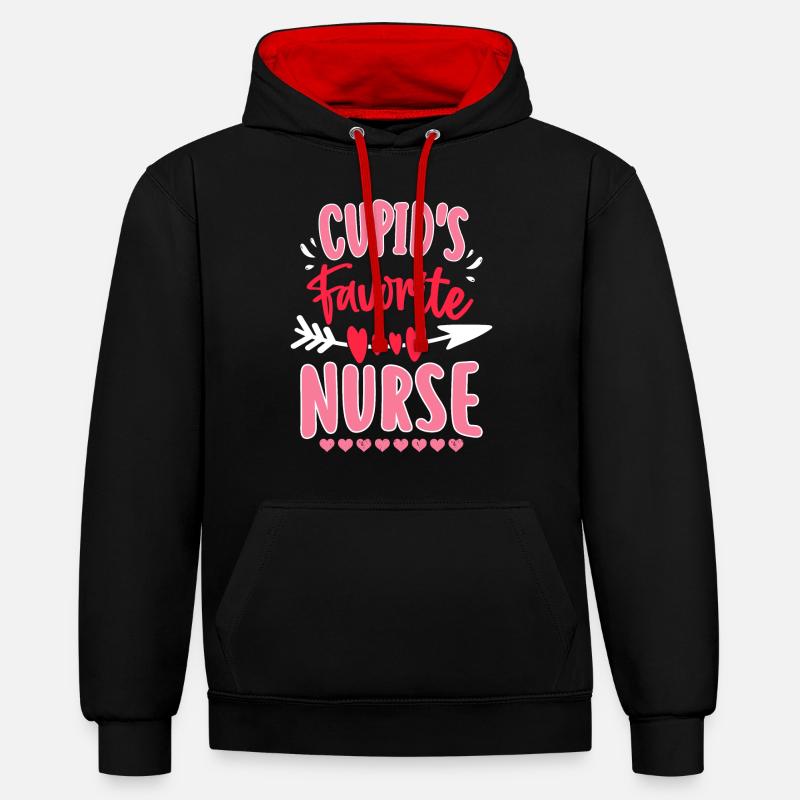 Infirmière préférée de Cupidon - Sweat à capuche contrasté - noir/rouge