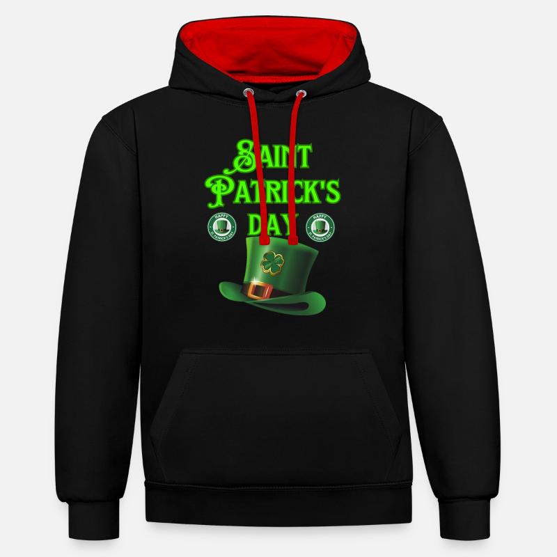 Fête de la Saint-Patrick - Sweat à capuche contrasté - noir/rouge