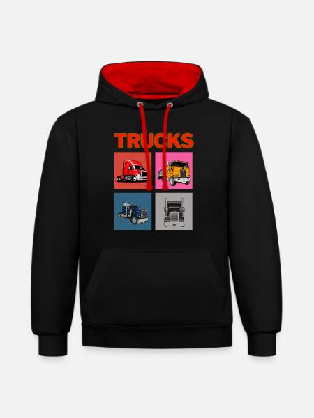 Lastwagen - Kontrast-Hoodie - Schwarz/Rot