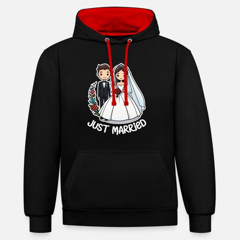 just married - pour mariage - Sweat à capuche contrasté - noir/rouge
