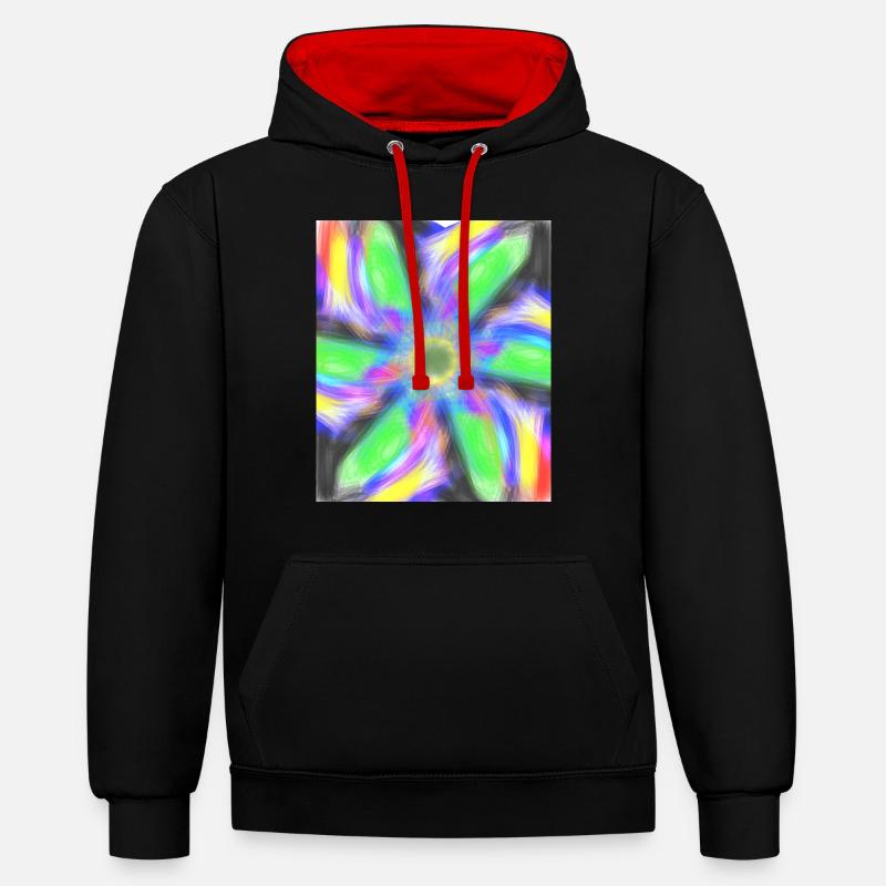 Fleur abstraite psychédélique - Sweat à capuche contrasté - noir/rouge