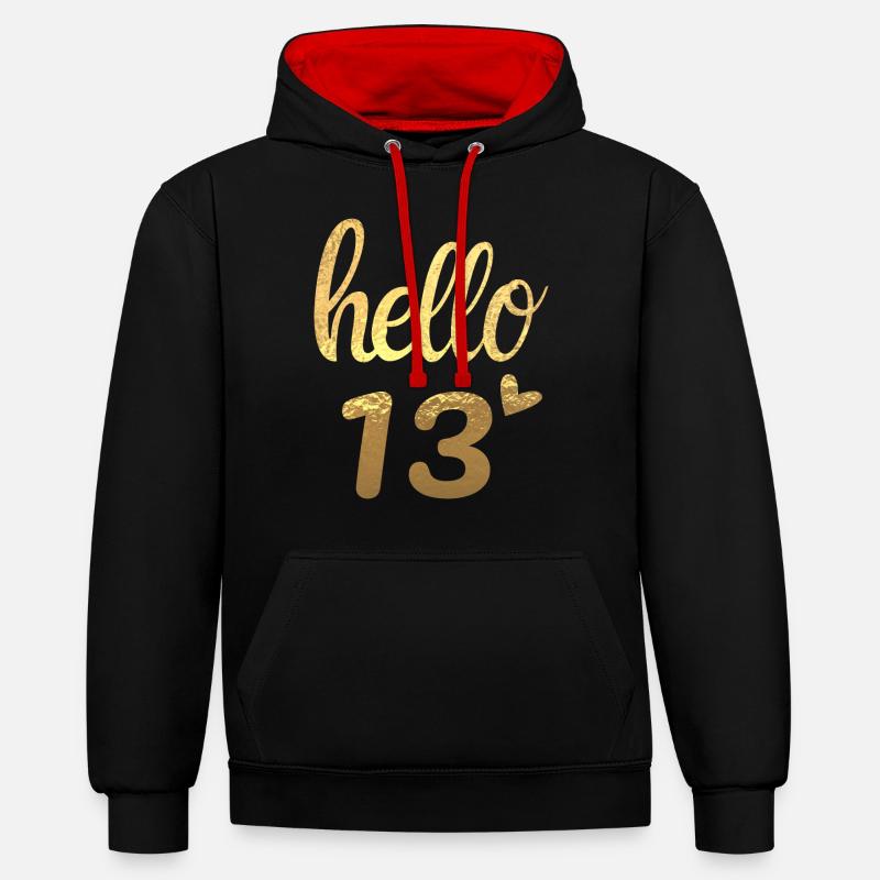Hello 13 doré - Sweat à capuche contrasté - noir/rouge