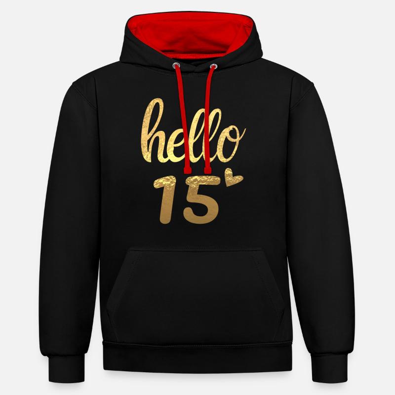 Hello 15 doré - Sweat à capuche contrasté - noir/rouge