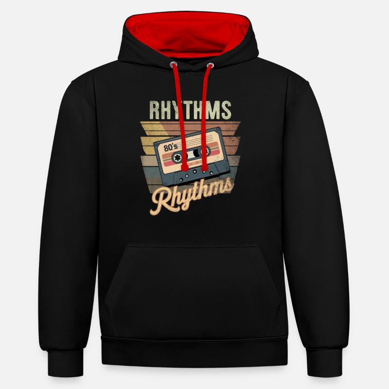 cassette rythme année 80 - Sweat à capuche contrasté - noir/rouge