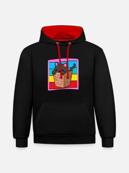 Cat in a box - Contrast hoodie - black/red