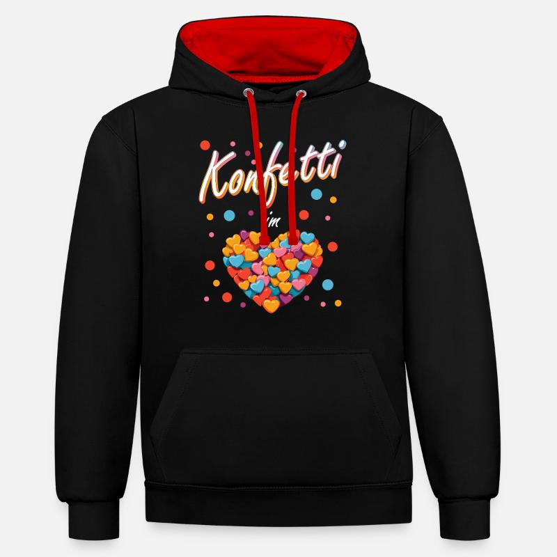 confettis carnaval carnaval design amusant - Sweat à capuche contrasté - noir/rouge