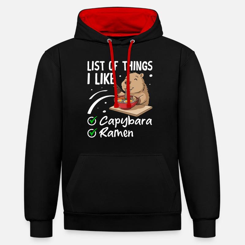 Capybara et Ramen – Combinaison parfaite - Sweat à capuche contrasté - noir/rouge
