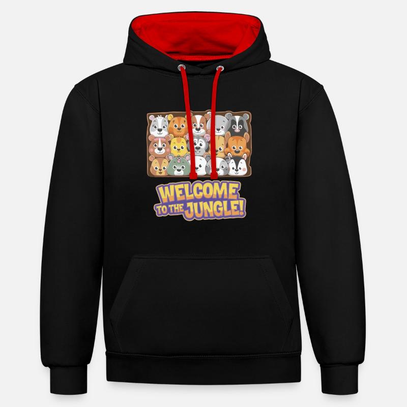 TÊTES D’ANIMAUX MONTÉES - Sweat à capuche contrasté - noir/rouge