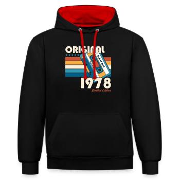 47. Geburtstag Legende April Jahrgang 1978 - Kontrast-Hoodie - Schwarz/Rot - Vorne - Anna (173cm) & Nico (186cm)