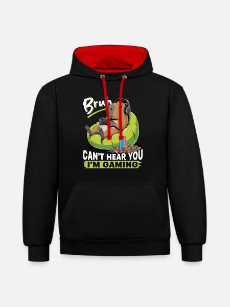 Capybara Gamer Gaming - Sweat à capuche contrasté - noir/rouge