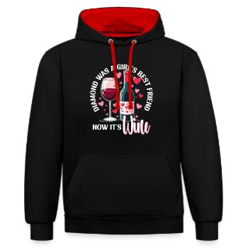 Valentinstag Diamond Was A Girls Best Friend Wein - Kontrast-Hoodie - Schwarz/Rot - Vorne - Anna (173cm) & Nico (186cm)
